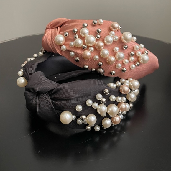Accessories - Vintage Style Satin Knotted Wide Pearl Top Knot Turban Headband